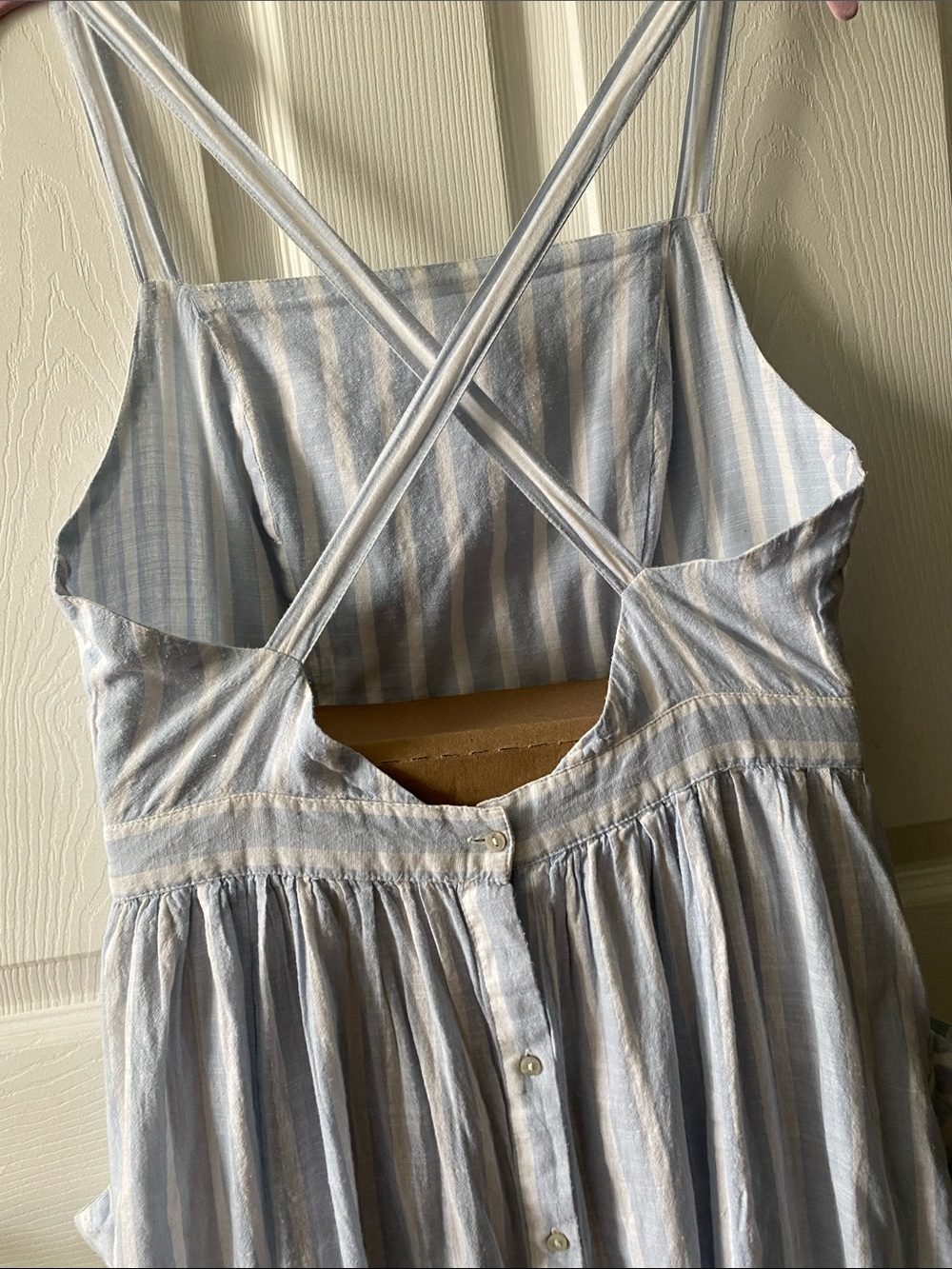 Urban Outfitters Sky Blue Striped Dress with Floral Embroidered Pockets - Picture 5 of 9
